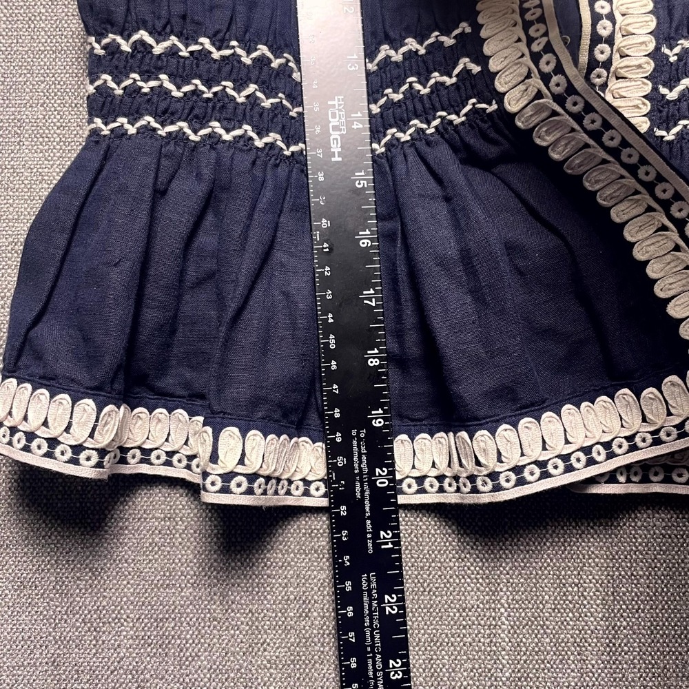 Veronica Beard Dorian Cropped Jacket Womens M Blue Floral Embroidery Smocked - Picture 7 of 11